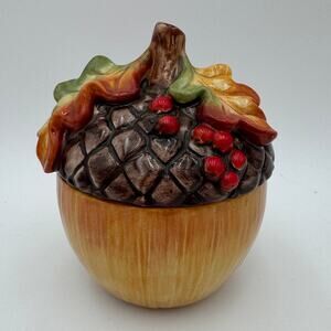 Fitz and Floyd Bountiful Harvest Lidded Acorn Box 5.5" x 4" NOS